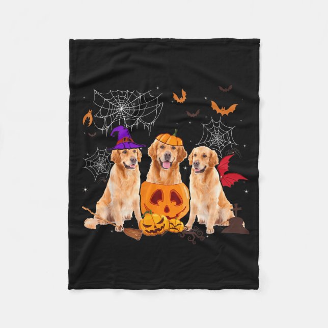 Couverture Polaire Sorcière de citrouille drôle Chien Retriever doré  (Devant)