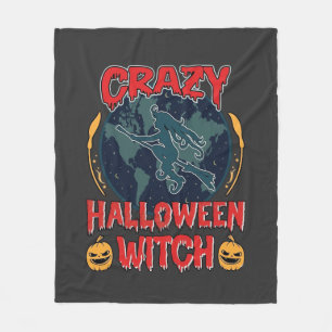 Couverture Polaire Sorcière de Halloween fou Citrouille Volant Lune N