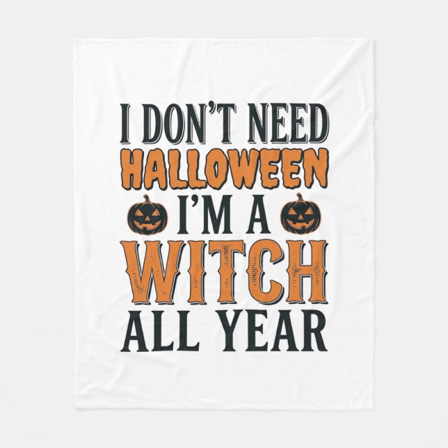 Couverture Polaire Sorcière drôle toute l'année Typographie Halloween (Devant)