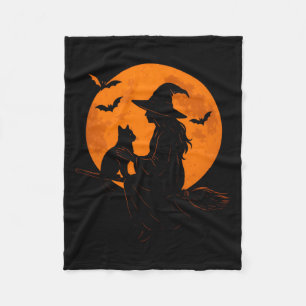 Couverture Polaire Sorcière et chat mignon, chaton noir pour Hallowee