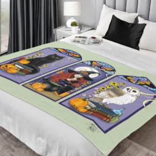 Couverture Polaire Sorcière gothique chat noir hibou Halloween Art no