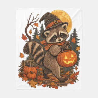 Couverture Polaire Sorcière Raton Laveur Vintage Halloween Citrouille