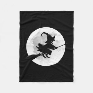 Couverture Polaire Sorcière sur balai avec lune pleine dessin drôle p
