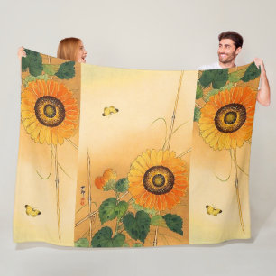 Couverture Polaire SOUFFLE, BOUTEILLE, FEUILLE VERT Floral japonais