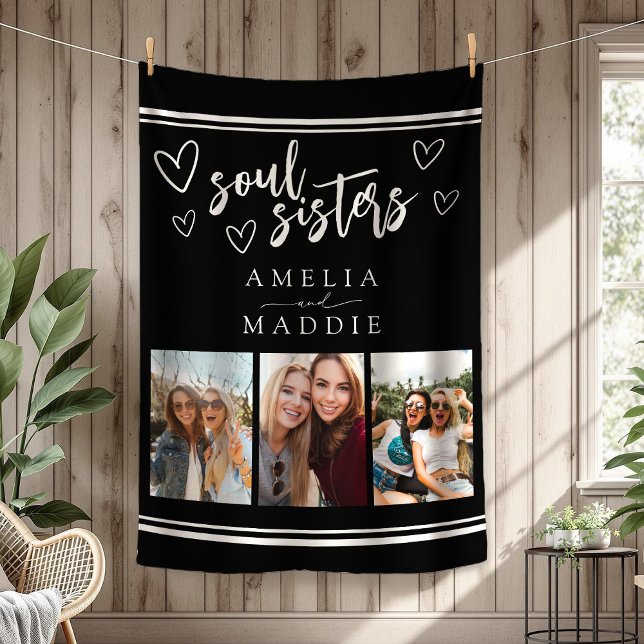 Couverture Polaire Soul Sisters Photo Collage noir et blanc (Soul Sisters Photo Collage Black and White Fleece Blanket)