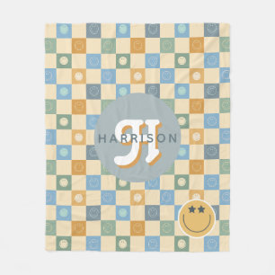 Couverture Polaire Sourire Rétro Années 70 Motif à Damier Boho 