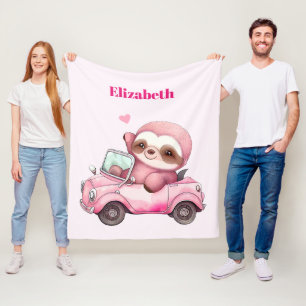 Couverture Polaire Sourire rose Sloth conduisant une convertible