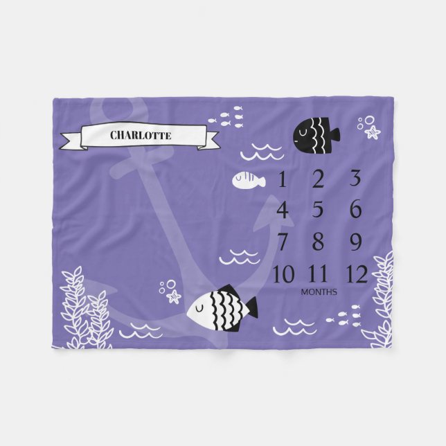 Couverture Polaire Sous la mer Baby Milestone (Devant (Horizontal))