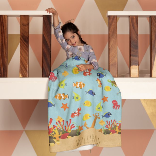 Couverture Polaire Sous l'océan marin Poisson et Ancre Nom de l'enfan (Créateur téléchargé)