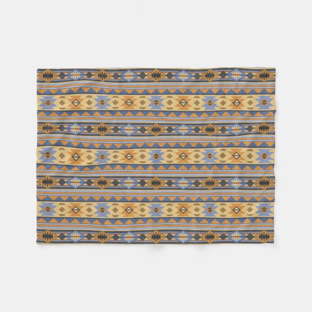 Couverture Polaire Southwest Design Gold Blue Grey Tribal Motif (Devant (Horizontal))
