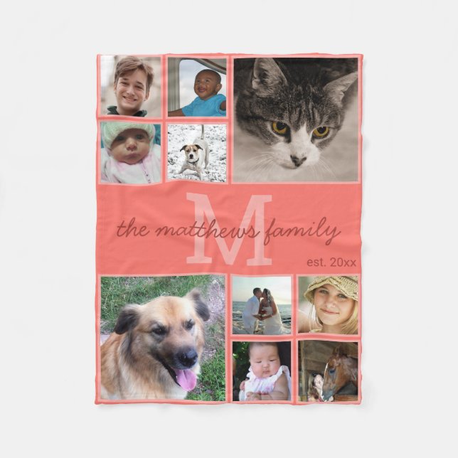 Couverture Polaire Souvenirs Coral Monogramme 10 Photo Collage (Devant)