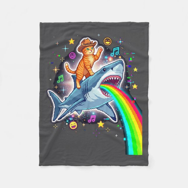 Couverture Polaire Space Cowboy Cat Riding Shark Rainbow Xel Art  (Devant)