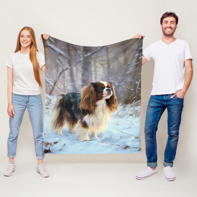 Couverture Polaire Spaniel Toy Anglais Noël Qu'il neige (En situation)