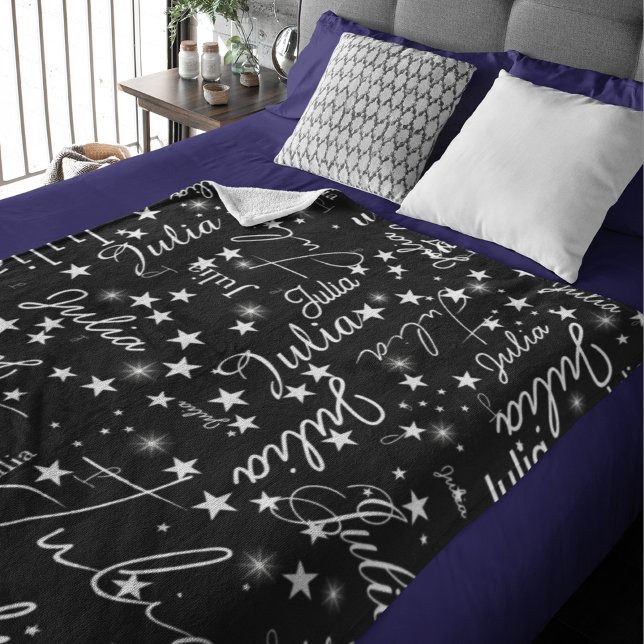 Couverture Polaire Speckled Stars partout Black Sky avec son nom (Créateur téléchargé)
