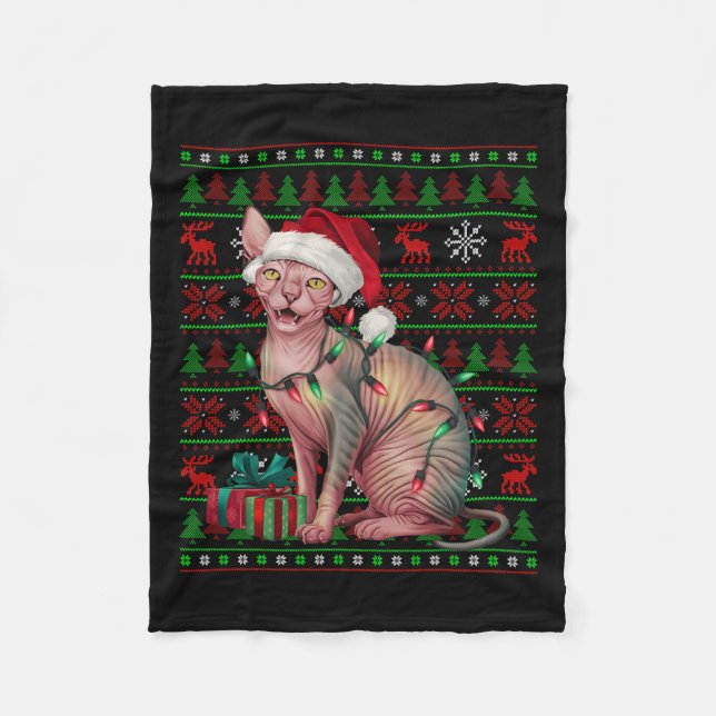 Couverture Polaire Sphynx Chat Xmas Lights Vilant Santa Hat Sphynx Ch (Devant)