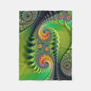 Couverture Polaire Spirales Orange Vert Art Fractal
