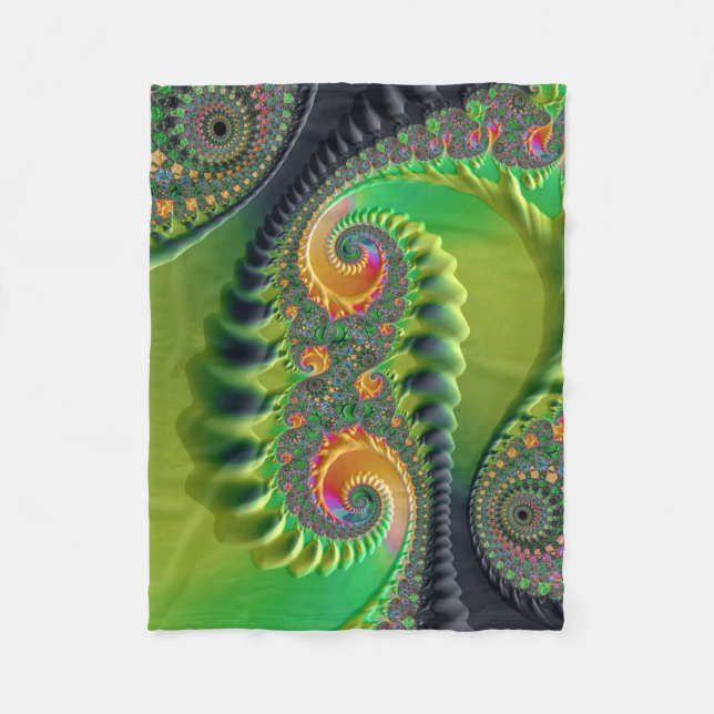Couverture Polaire Spirales Orange Vert Art Fractal (Devant)