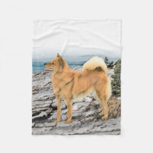 Couverture Polaire Spitz finlandais à Seashore Peinture - Chien Art
