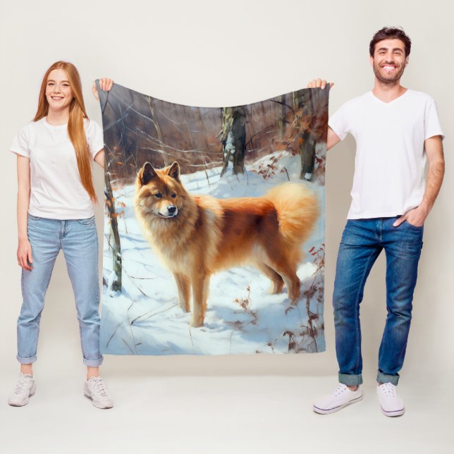 Couverture Polaire Spitz Finlandais Laisser Neige Noël (En situation)