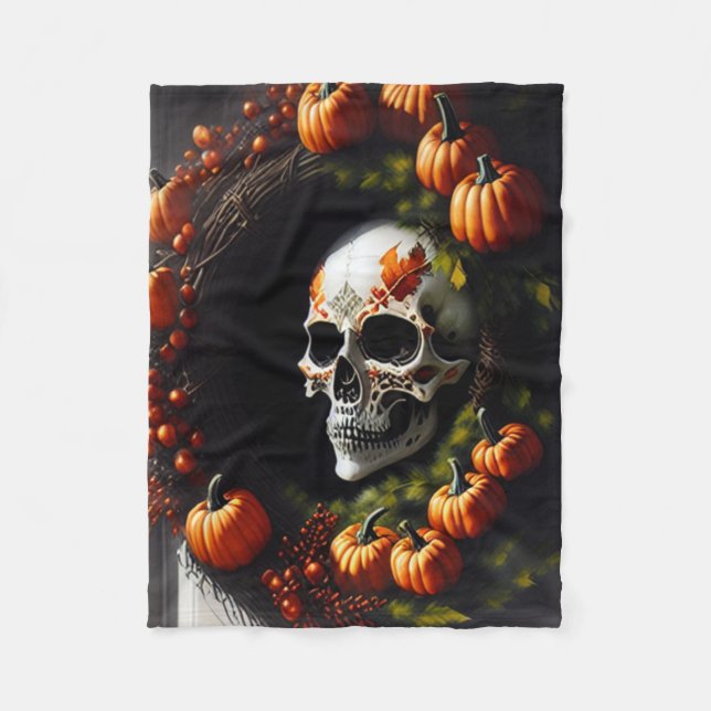 Couverture Polaire Spooky Skull and Pumpkin Wreath (Devant)
