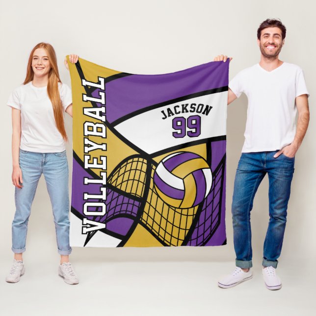 Couverture Polaire Sport 🏐 Volleyball Design - violet, or et blanc (En situation)