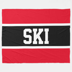 Couverture Polaire Sportif Gras Noir Blanc Lumineux Rouge Stripes SKI