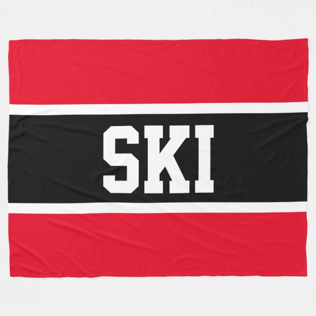 Couverture Polaire Sportif Gras Noir Blanc Lumineux Rouge Stripes SKI (Devant (Horizontal))