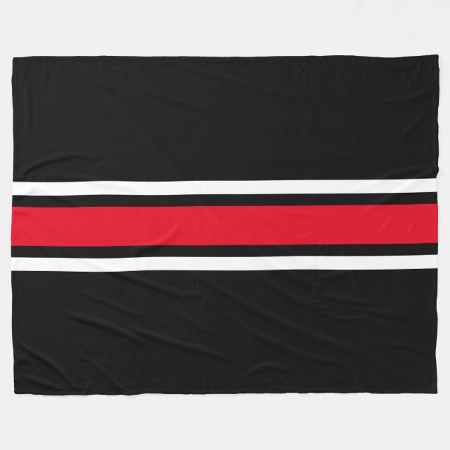 Couverture Polaire Sporty Bright Red White Racing Stripes Sur Black (Devant (Horizontal))