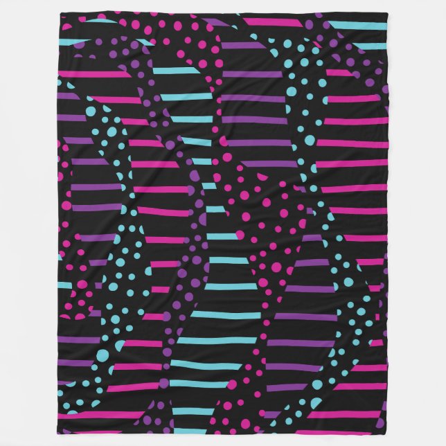 Couverture Polaire Spots et rayures 2 - rose, pourpre, bleu et noir (Devant)