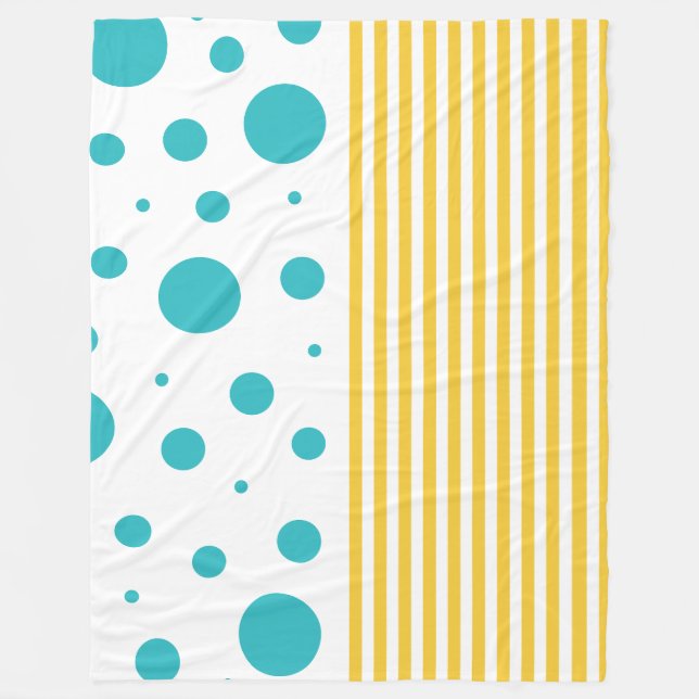 Couverture Polaire Spots et rayures - Turquoise et Jaune (Devant)