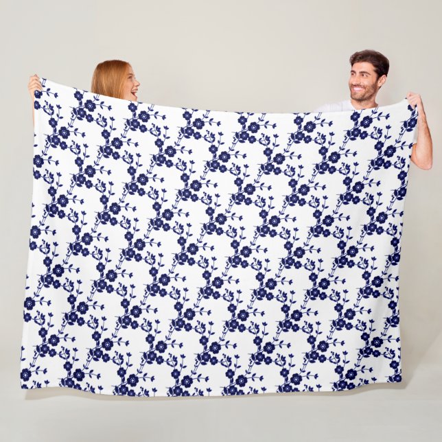 Couverture Polaire Spray Floral Style 1-Bleu-Blanc- (En situation)