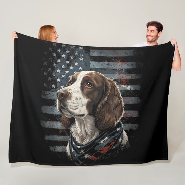 Couverture Polaire Springer Spaniel Chien Drapeau Américain (En situation)