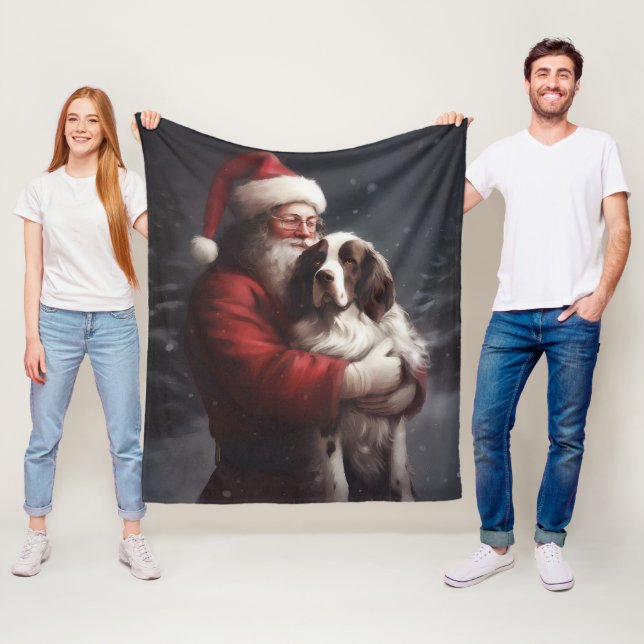 Couverture Polaire Springer Spaniel Père Noël Noël Festif (En situation)