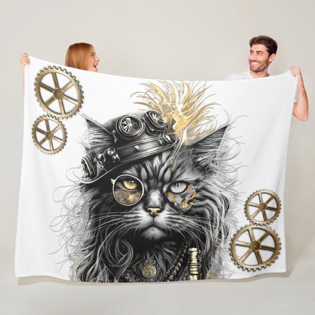 Couverture Polaire Spunky Paws Le Chat Steampunk Funky  (En situation)