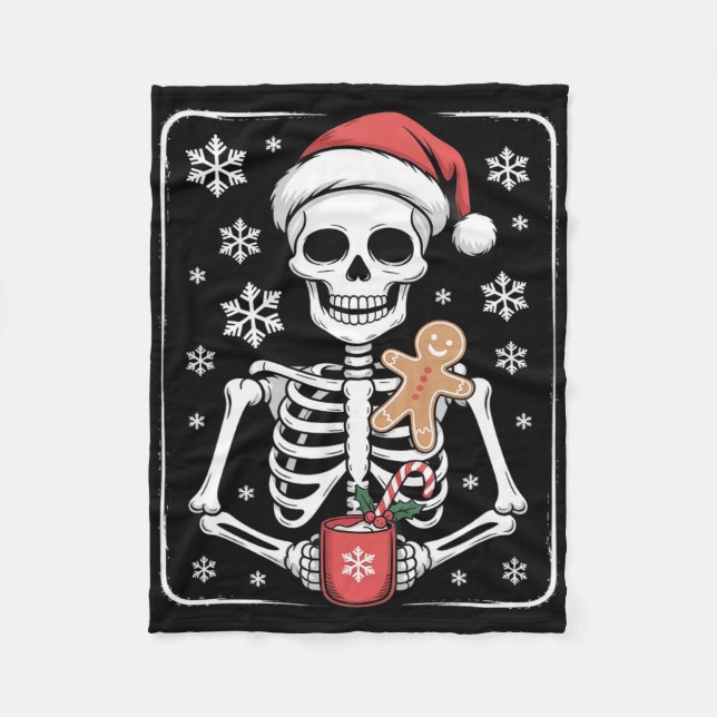 Couverture Polaire Squelette Boire Café Santa Hat Noël (Devant)