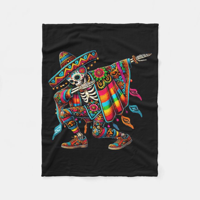 Couverture Polaire Squelette Dabbing Cinco De Mayo Fête Chapeaux Po (Devant)
