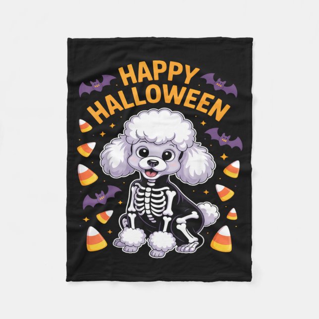 Couverture Polaire Squelette de caniche Joyeux Halloween (Devant)