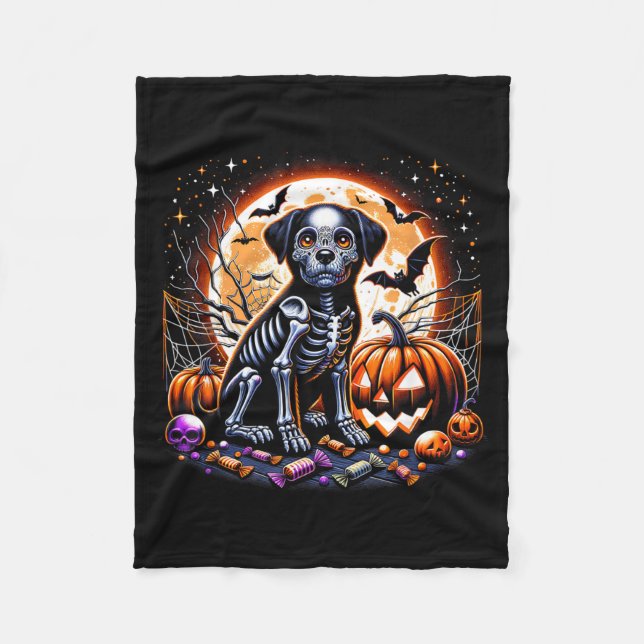 Couverture Polaire Squelette de chien Halloween (Devant)
