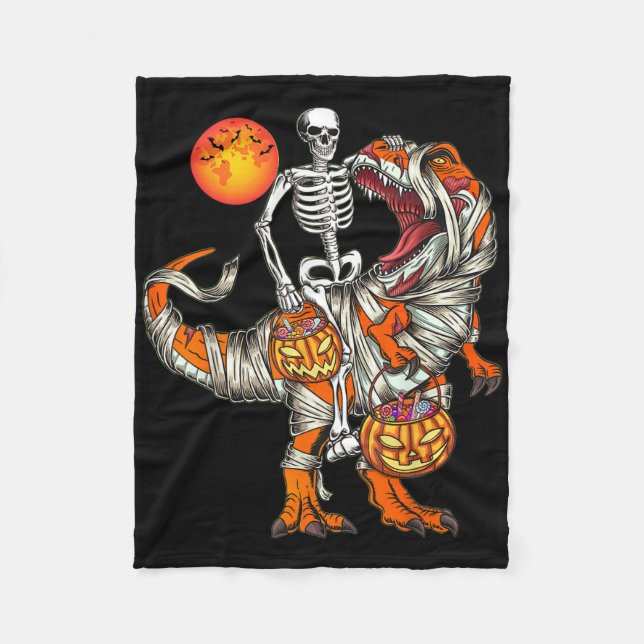 Couverture Polaire Squelette de dinosaure Halloween T Rex Citrouille  (Devant)