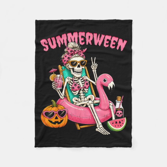 Couverture Polaire Squelette de fille drôle Summerween Coquette Léopa (Devant)