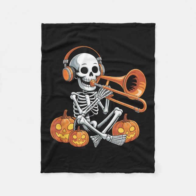 Couverture Polaire Squelette d'Halloween au trombone Tromboniste  (Devant)