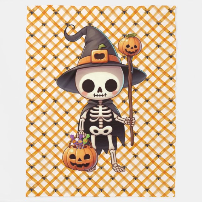 Couverture Polaire Squelette d'Halloween blanc mignon (Devant)
