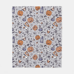 Couverture Polaire Squelette d'Halloween vintage et Motif de potions