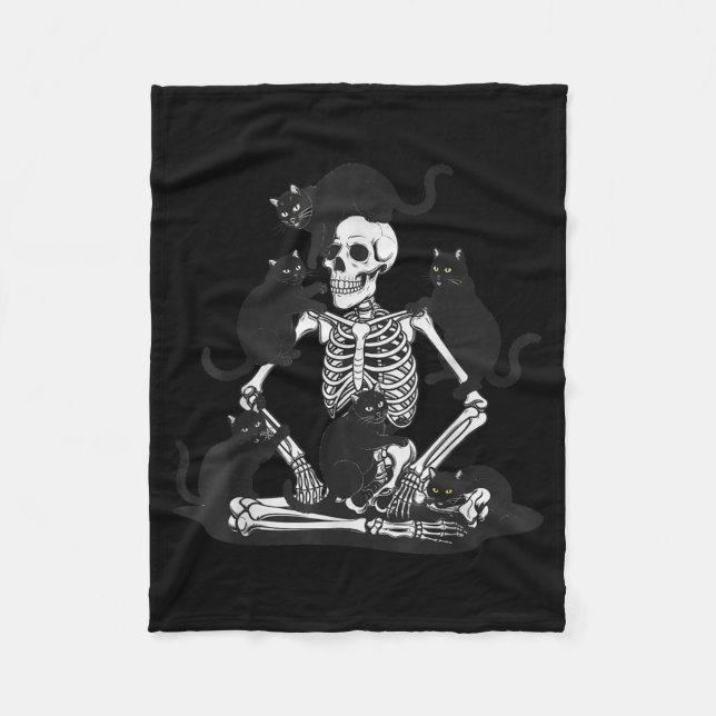 Couverture Polaire Squelette effrayant avec maillot de chats noirs Cr (Devant)