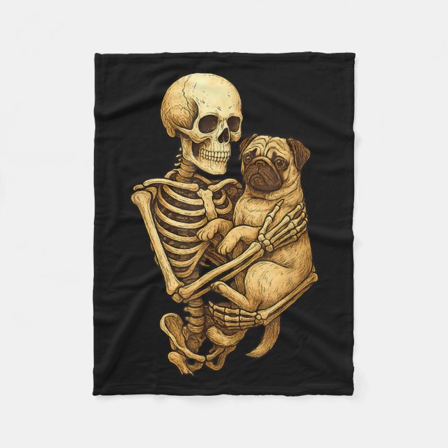 Couverture Polaire Squelette étreignant Pug Halloween Amoureux de Pug (Devant)