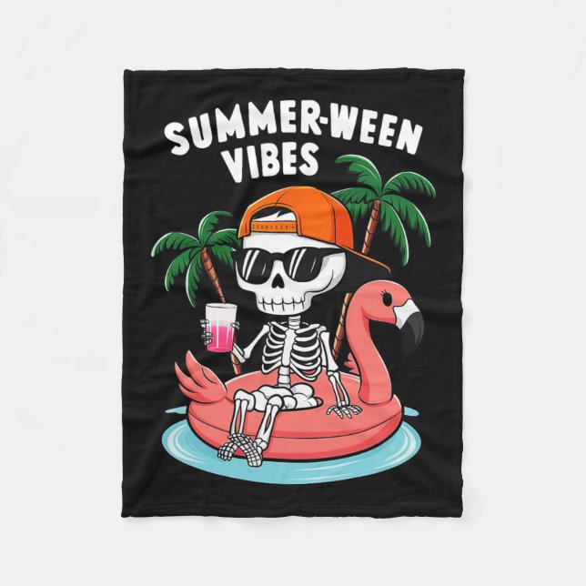 Couverture Polaire Squelette Flamant rose Summerween Vibes Halloween  (Devant)