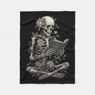 Couverture Polaire Squelette lisant des fleurs Halloween créatif