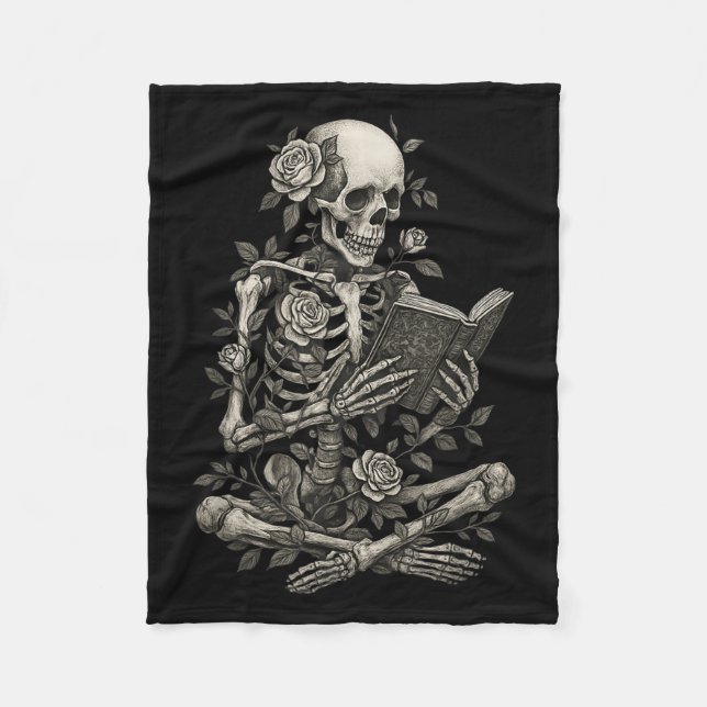Couverture Polaire Squelette lisant des fleurs Halloween créatif  (Devant)