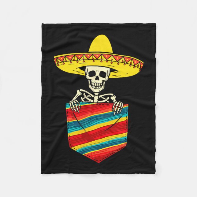 Couverture Polaire Squelette mariachi serape poche cinco de mayo (Devant)