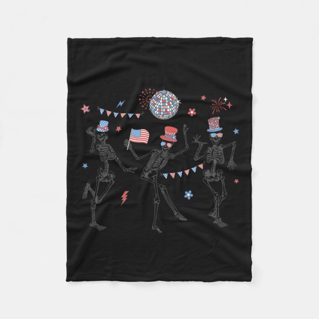 Couverture Polaire Squelette Rétro 4 juillet Drapeau Américain Skelli (Devant)